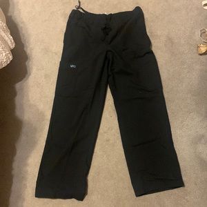 Black scrub pants size M with button zipper and tie